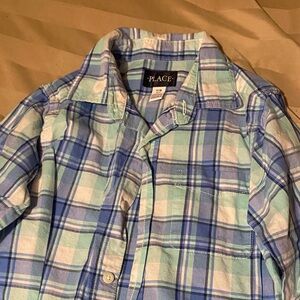 Place Men's Light Blue and White Plaid Shirt